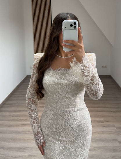 Simple Long Sleeves Scoop Ruched Floor-Length Evening Dress