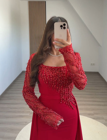 Simple Long Sleeves Square Sequins A-Line Prom Dress