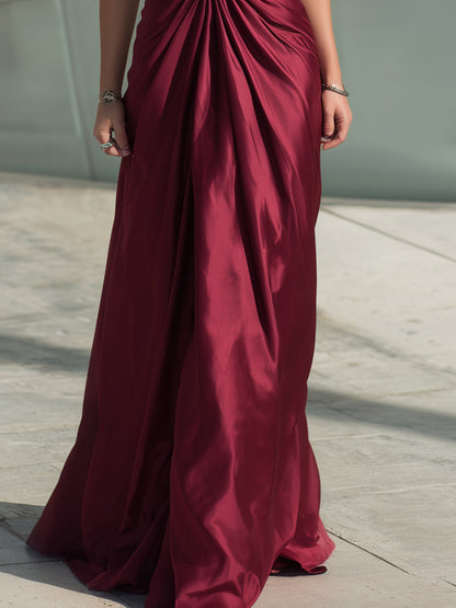 Stunning Halter Neck Burgundy Evening Gown
