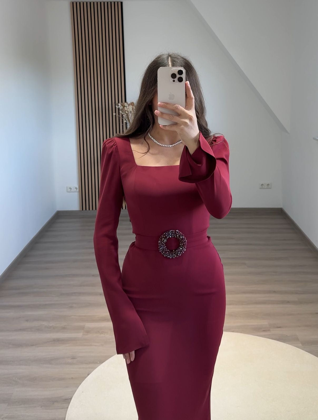 A-Line Long Sleeves Square Evening Dress