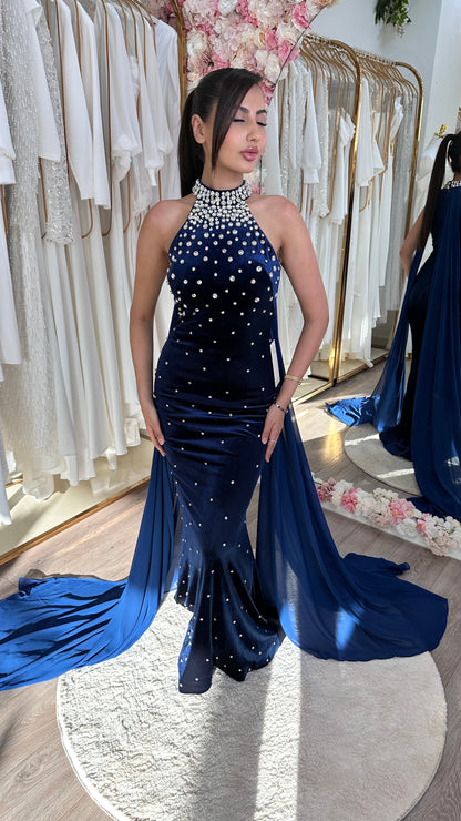 Premium Halter Sleeveless Sequins Velvet Dress