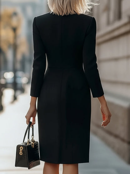 Black Double-Breasted Blazer Dress with Gold Buttons