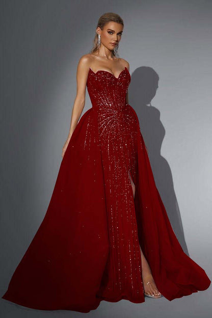 Strapless Sleeveless Long Mermaid Prom Dress With Split Sequins