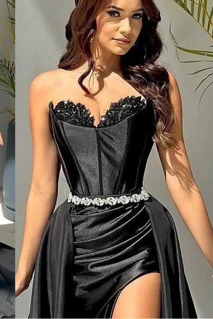Sleeveless Strapless Long Mermaid Prom Dress With Split Beading