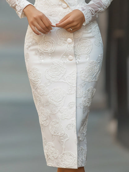 Elegant Lace Blazer Dress With White Lapel