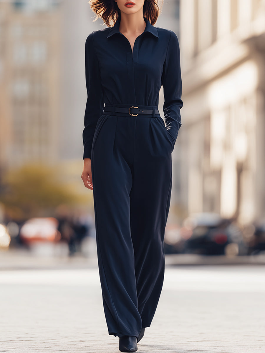 Tailored Belted Long-Sleeve Jumpsuit For Modern Women