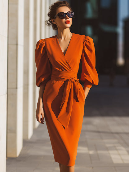 Bold Tangerine Wrap Dress