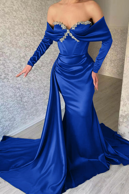 Sweetheart Long Sleeve Prom Dress Mermaid Evening Formal Dress With Rhinstone
