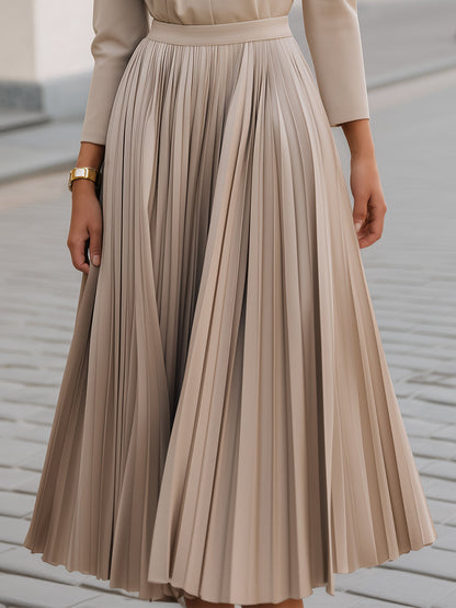 Pleated Midi Dress With Statement Button
