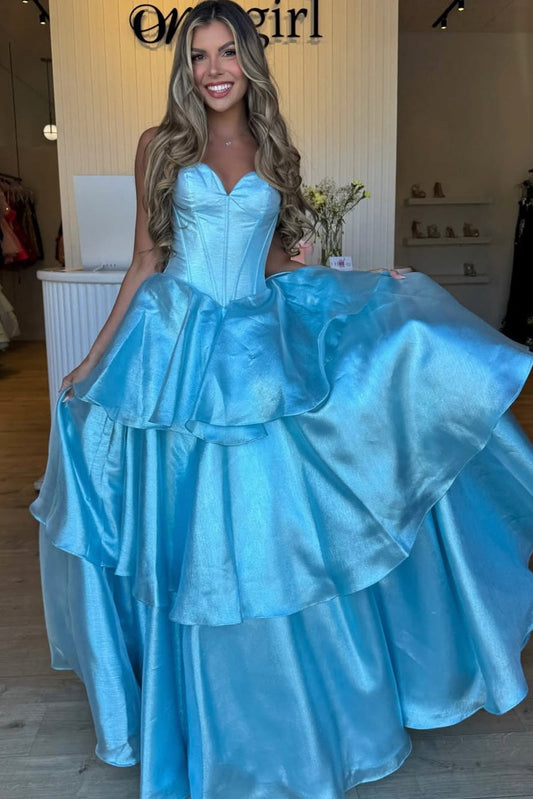 Sweetheart A Line Prom Dresses Sleeveless Corset Plus Size Long Evening Gowns