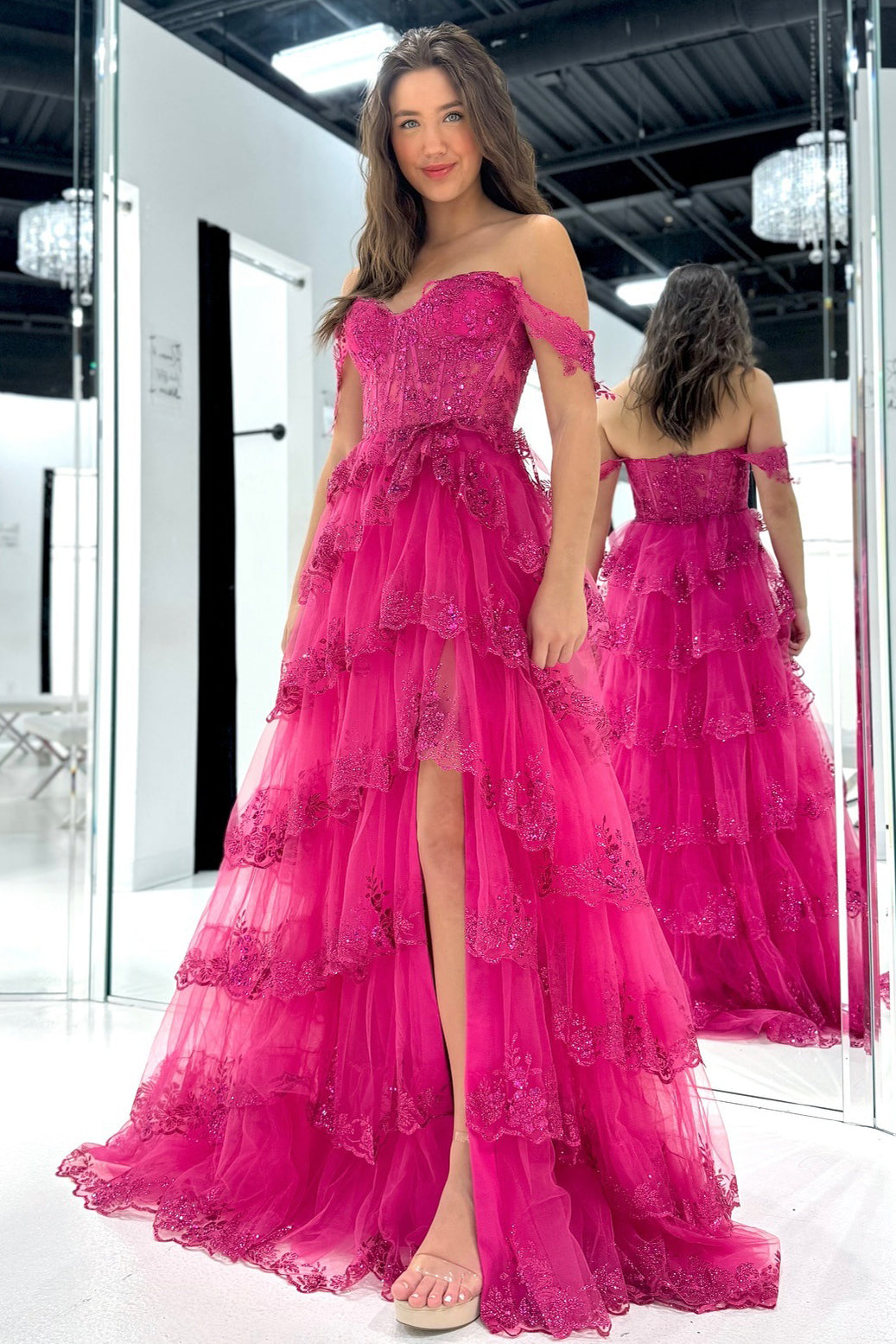 Tulle Lace Appliques Prom Dresses Long A Line Evening Gowns