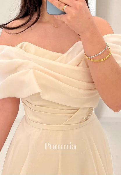 A-Line Evening Gown Off-Shoulder Pleated Formal Dress