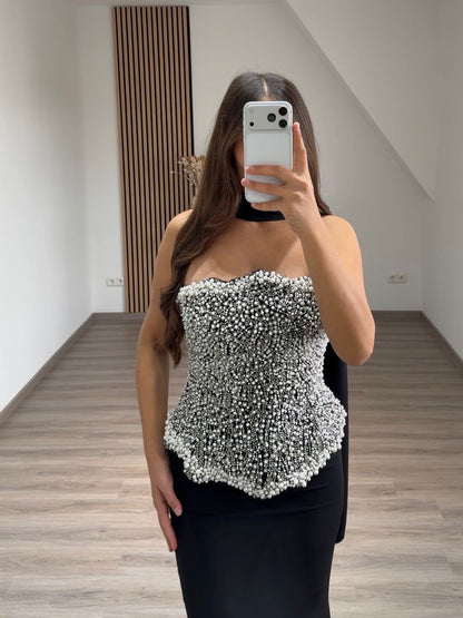 Black Long Sleeves V-Neck Lace Evening Dress