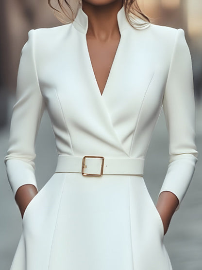 Timeless White Belted A-Line Dress