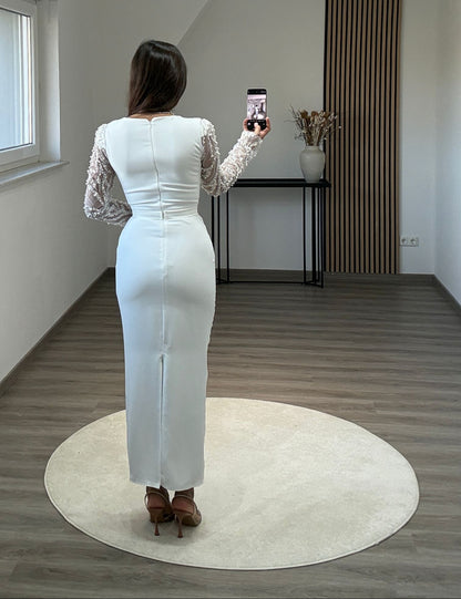 Long Sleeves V-Neck Sequins Corset Mermaid Evening Dress