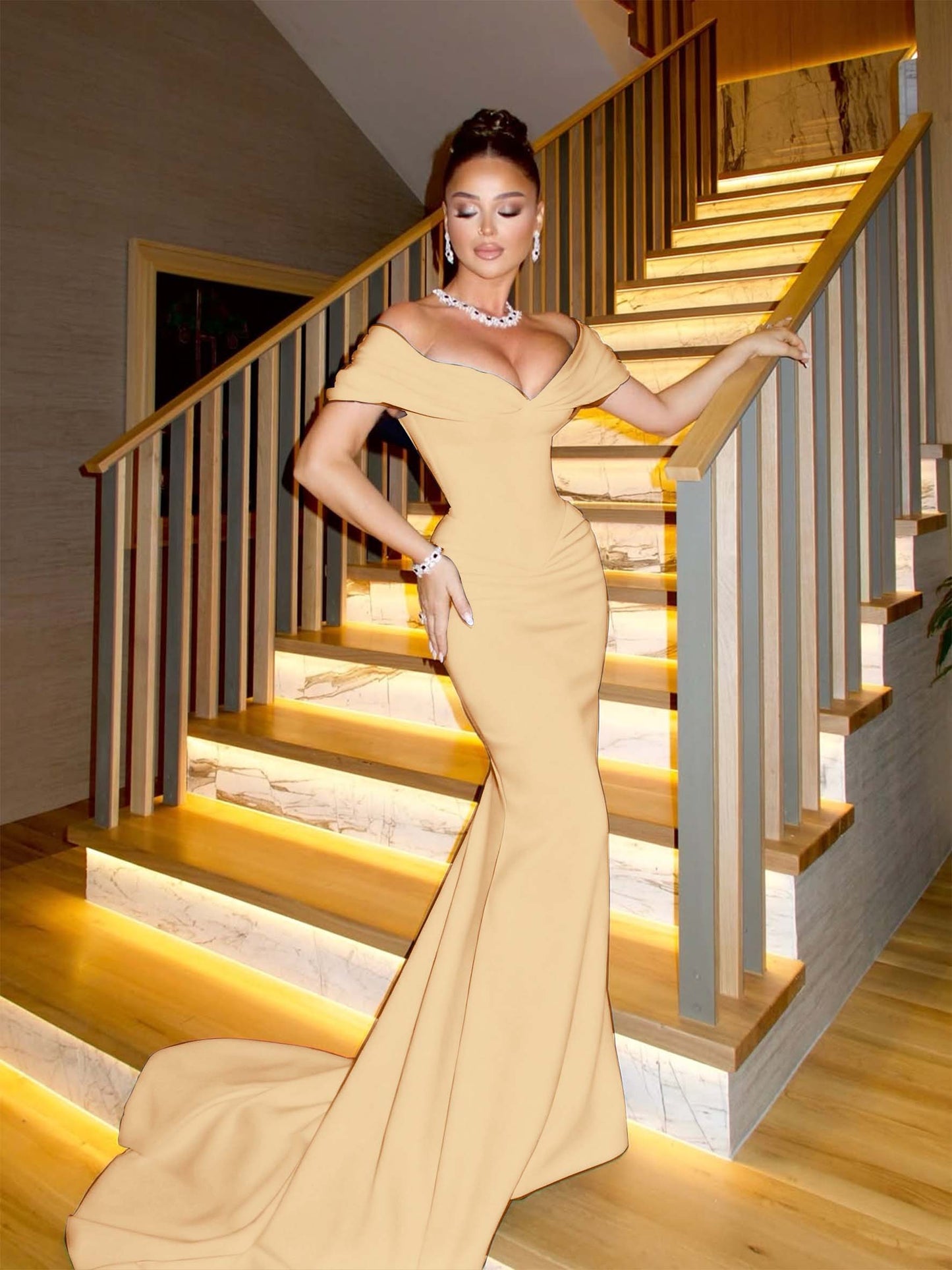 Off The Shoulder Sleeveless Long Mermaid Prom Dress With Pleated