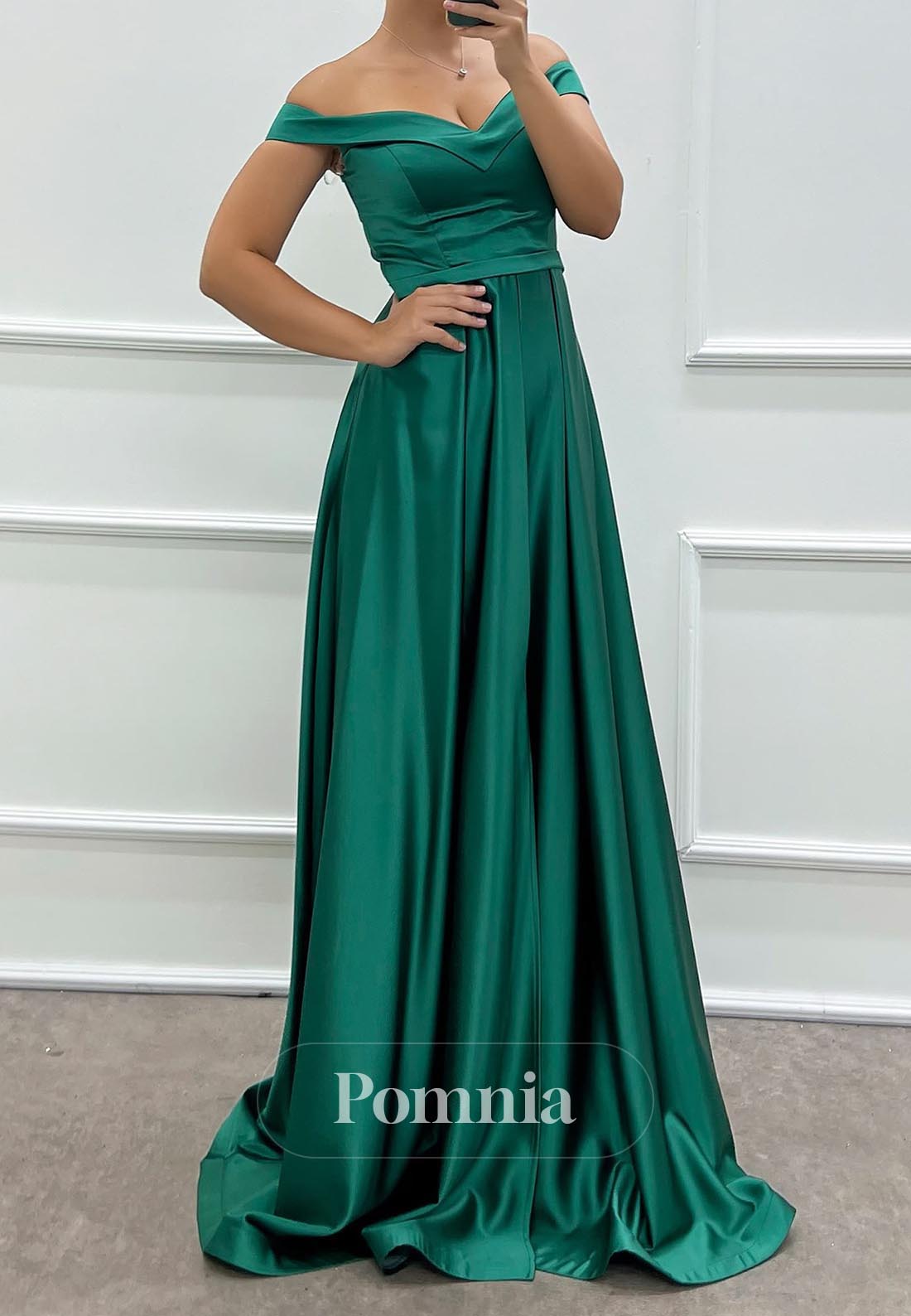 Simple A-Line Off-Shoulder Empire-Waist Evening Dress