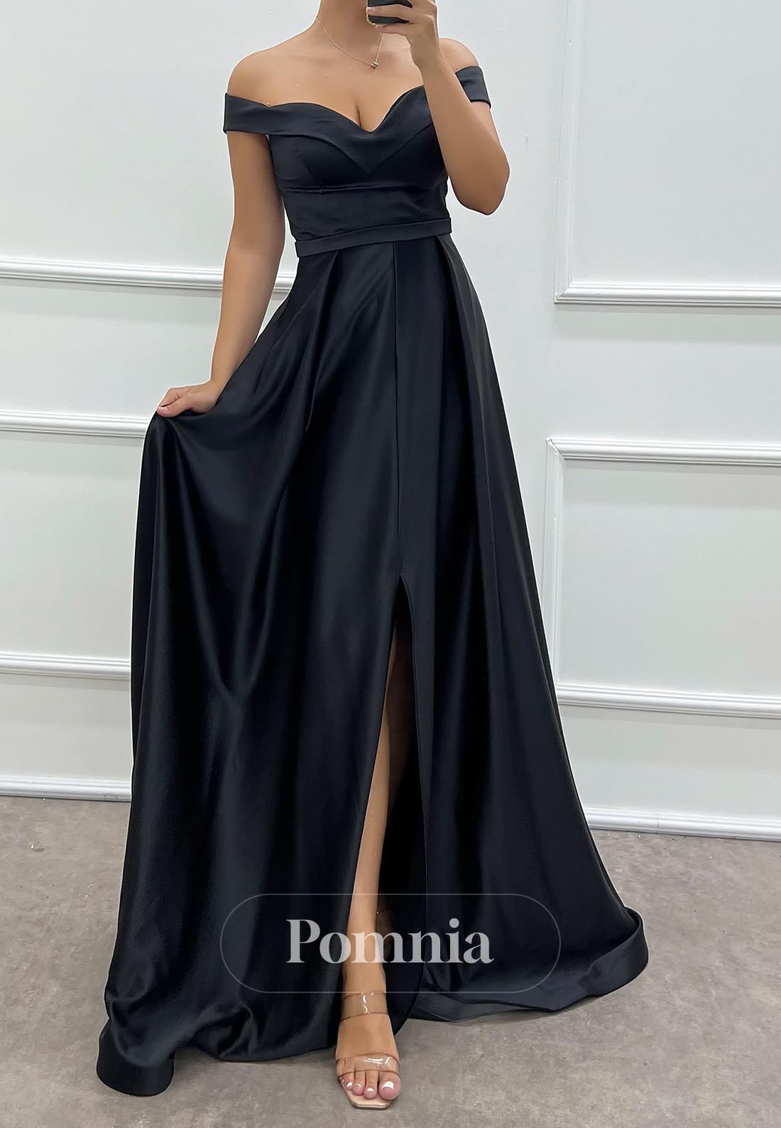 Simple A-Line Off-Shoulder Empire-Waist Evening Dress