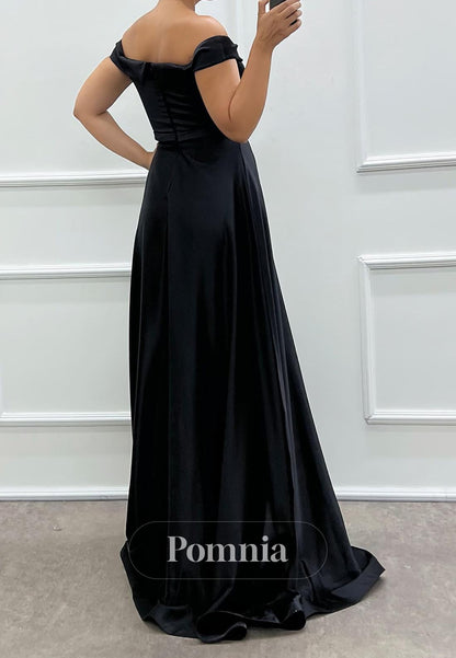 Simple A-Line Off-Shoulder Empire-Waist Evening Dress