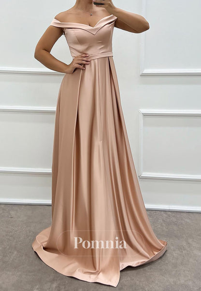 Simple A-Line Off-Shoulder Empire-Waist Evening Dress