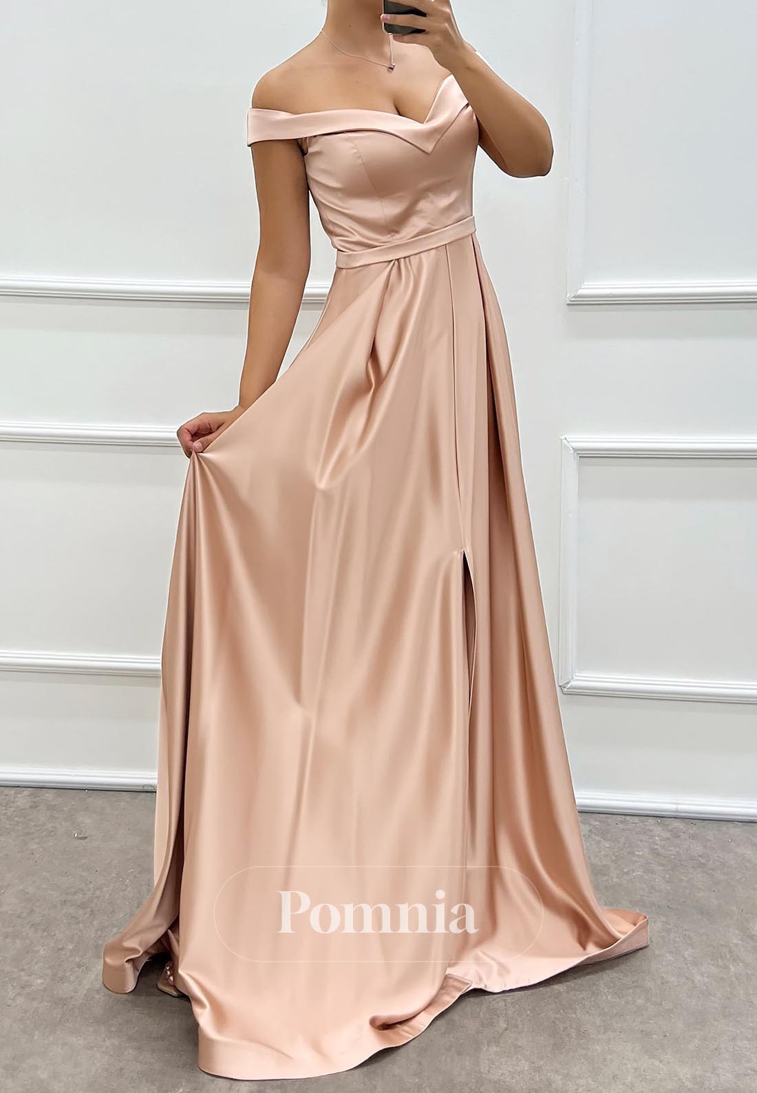 Simple A-Line Off-Shoulder Empire-Waist Evening Dress