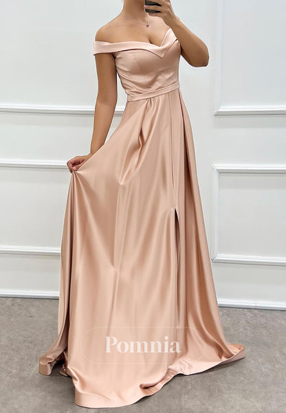 Simple A-Line Off-Shoulder Empire-Waist Evening Dress