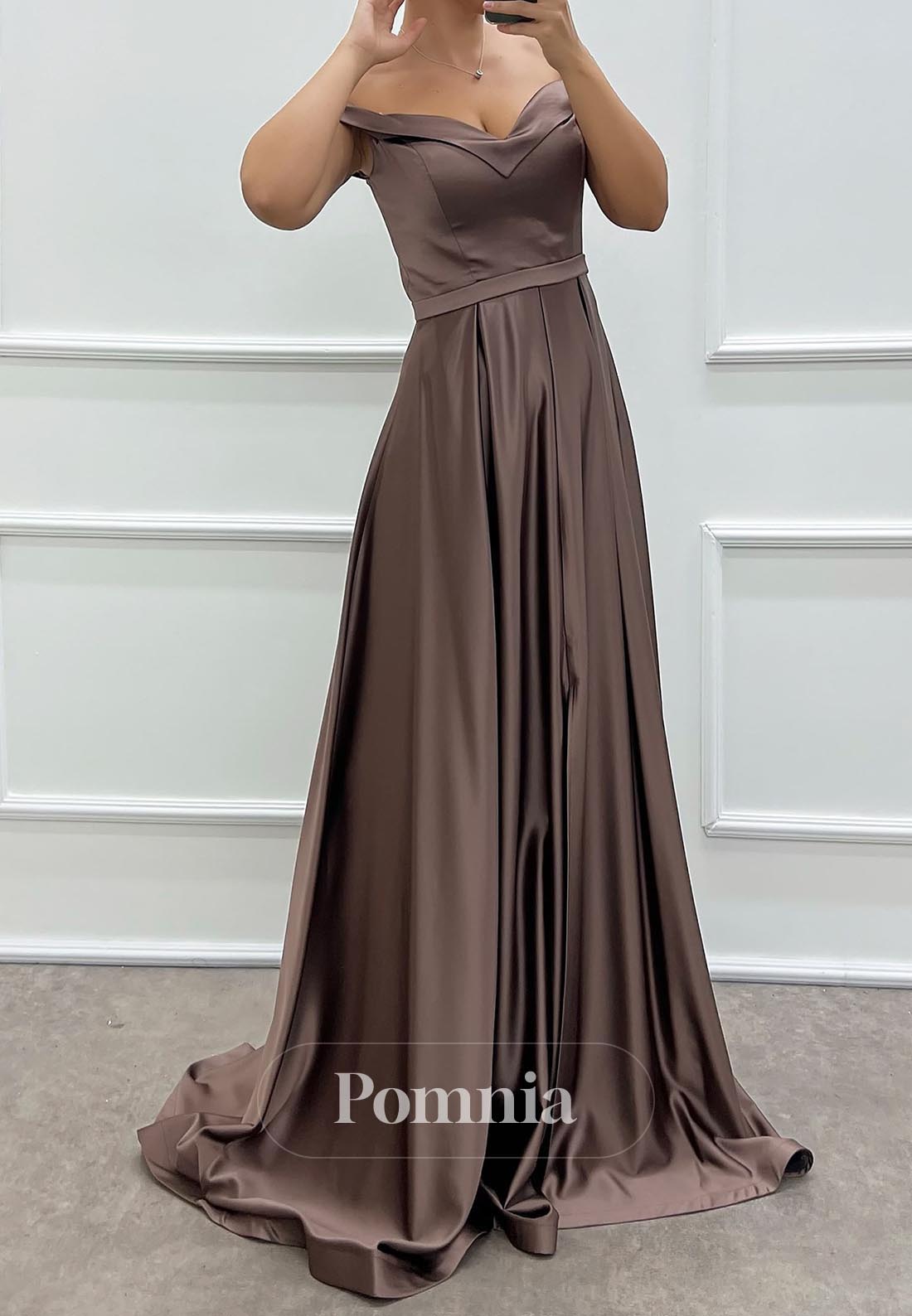 Simple A-Line Off-Shoulder Empire-Waist Evening Dress