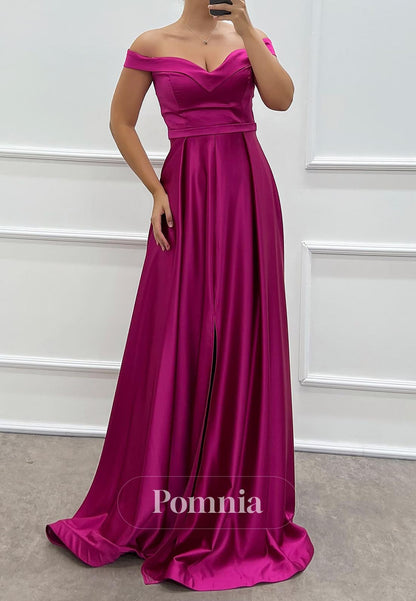 Simple A-Line Off-Shoulder Empire-Waist Evening Dress