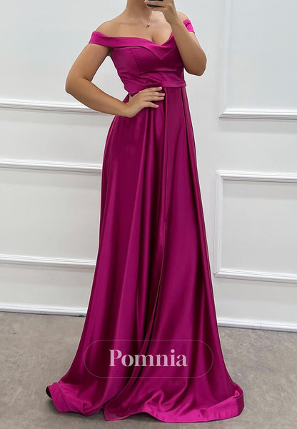 Simple A-Line Off-Shoulder Empire-Waist Evening Dress