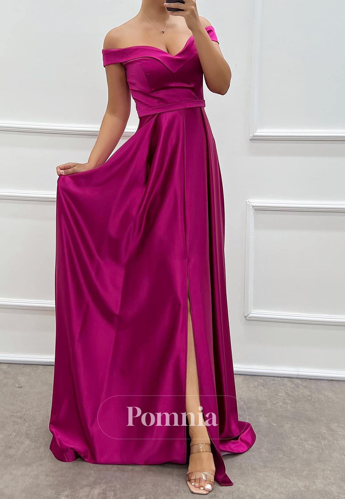 Simple A-Line Off-Shoulder Empire-Waist Evening Dress