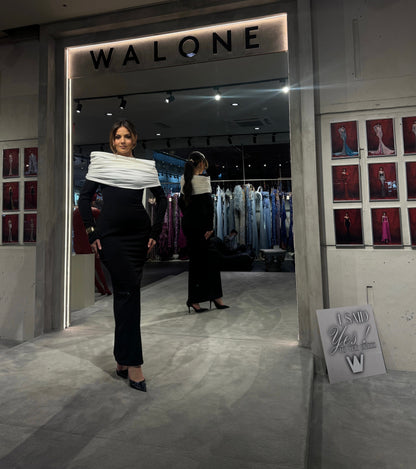 Black & White Long Sleeves Sheath Midi Dress