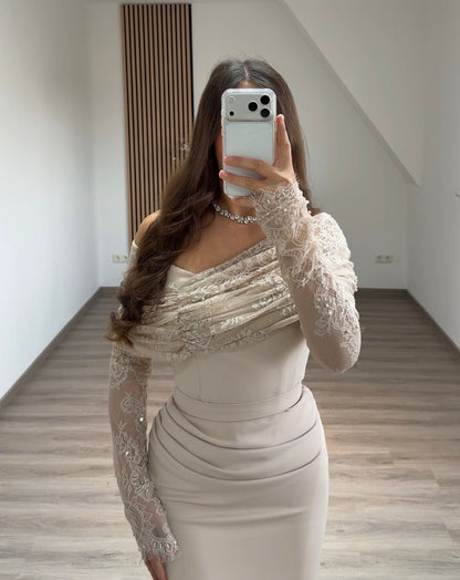 Sheath Long Sleeves High Neck Empire-Waist Formal Evening Dress