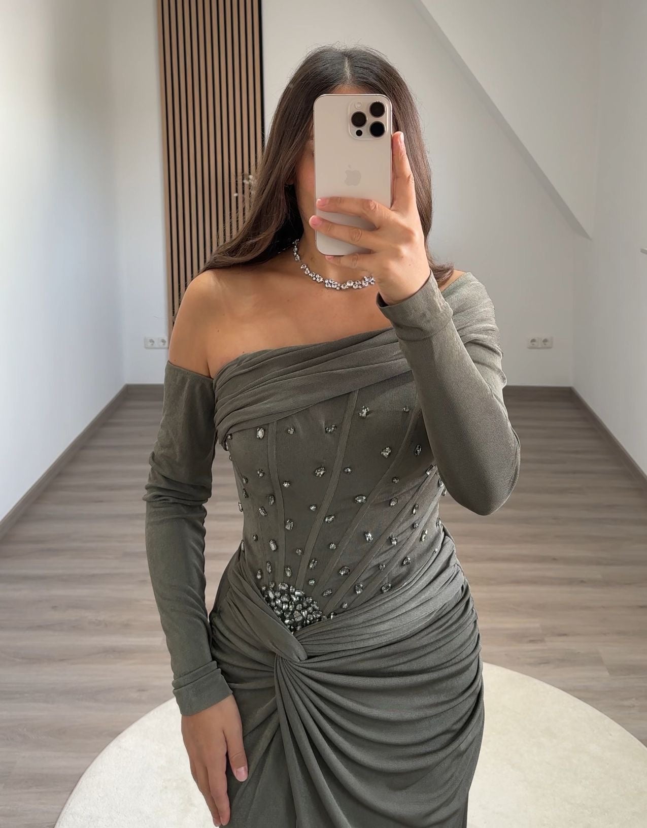 A-Line Strapless Cap Sleeves Appliques Empire-Waist Prom Evening Dress