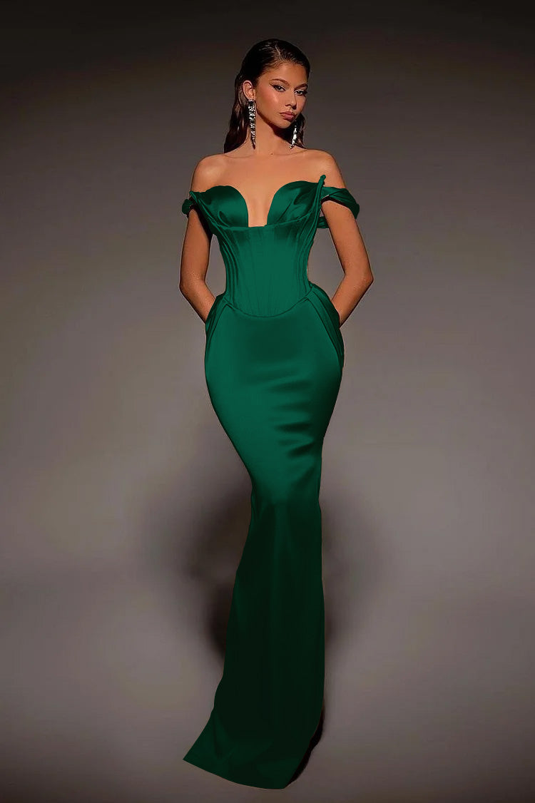 Vintage Gold Mermaid Prom Dress Off-the-Shoulder with Retro