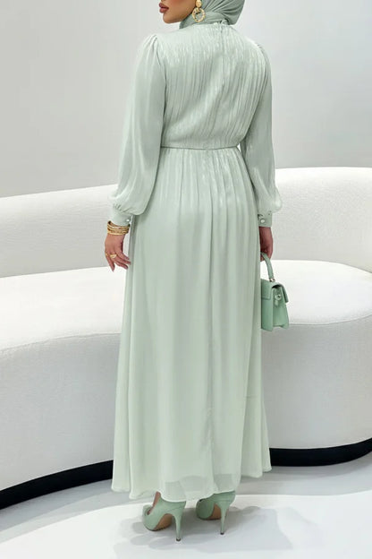 Pleated Diamond Decor Cinch Waist Party Maxi Dress