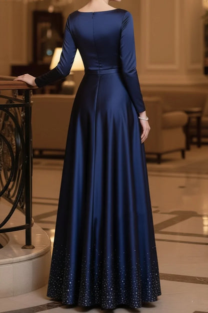 Hot Drilling Cinch Waist Long Sleeve Party Maxi Dress