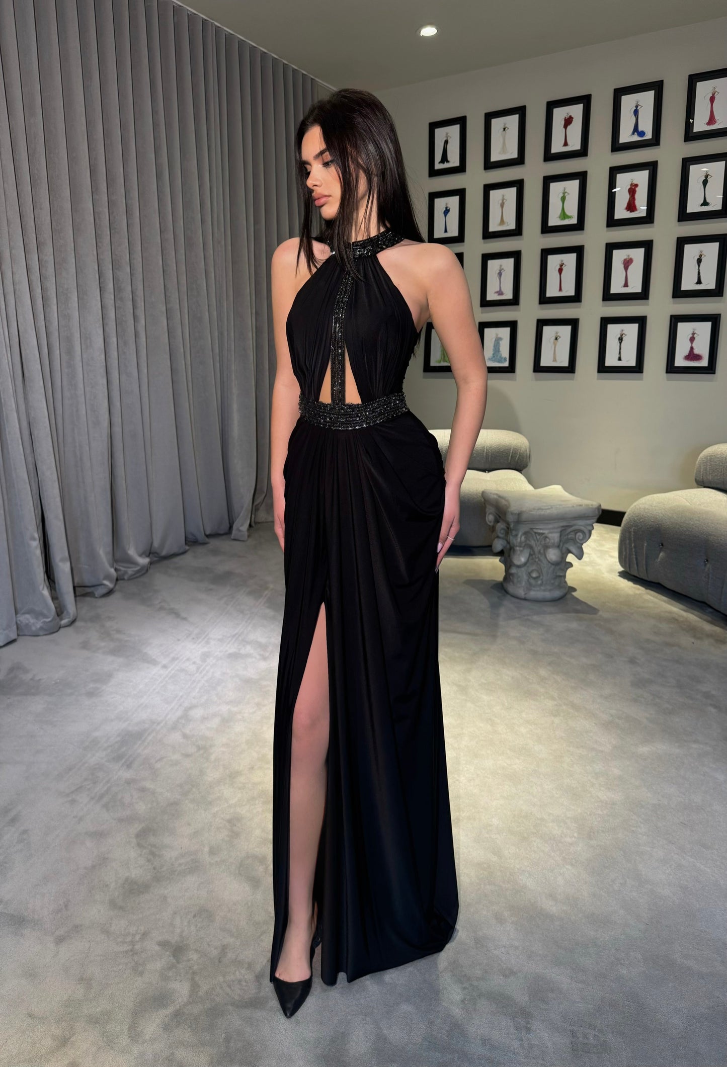 Halter Gown with Beaded Neckline