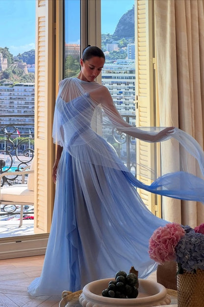 Strapless Sleeveless Long A Line Prom Dress With Pleated Tulle