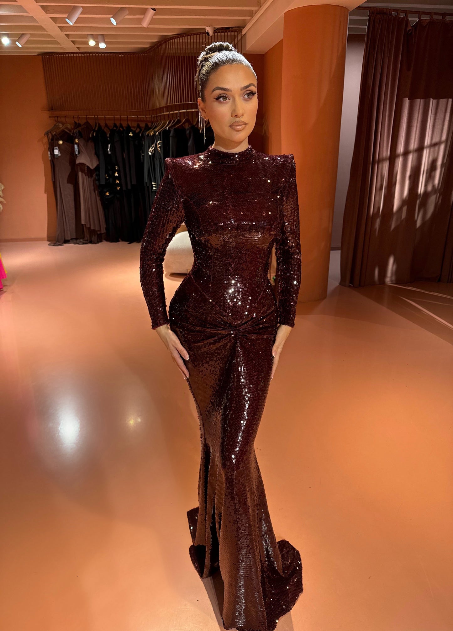 Long Sleeve Sequin Sheath Dress