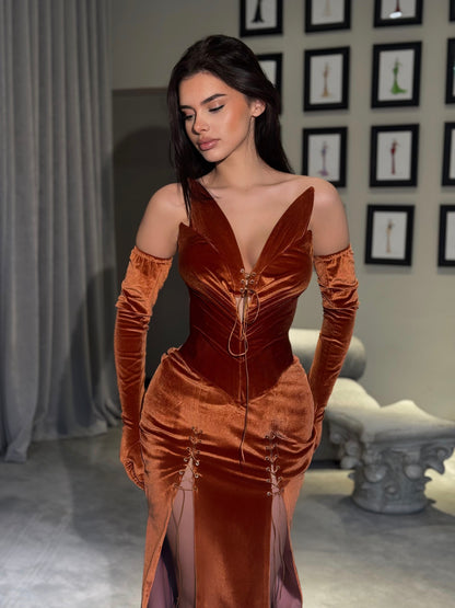 Velvet Corset Gown with High Slits