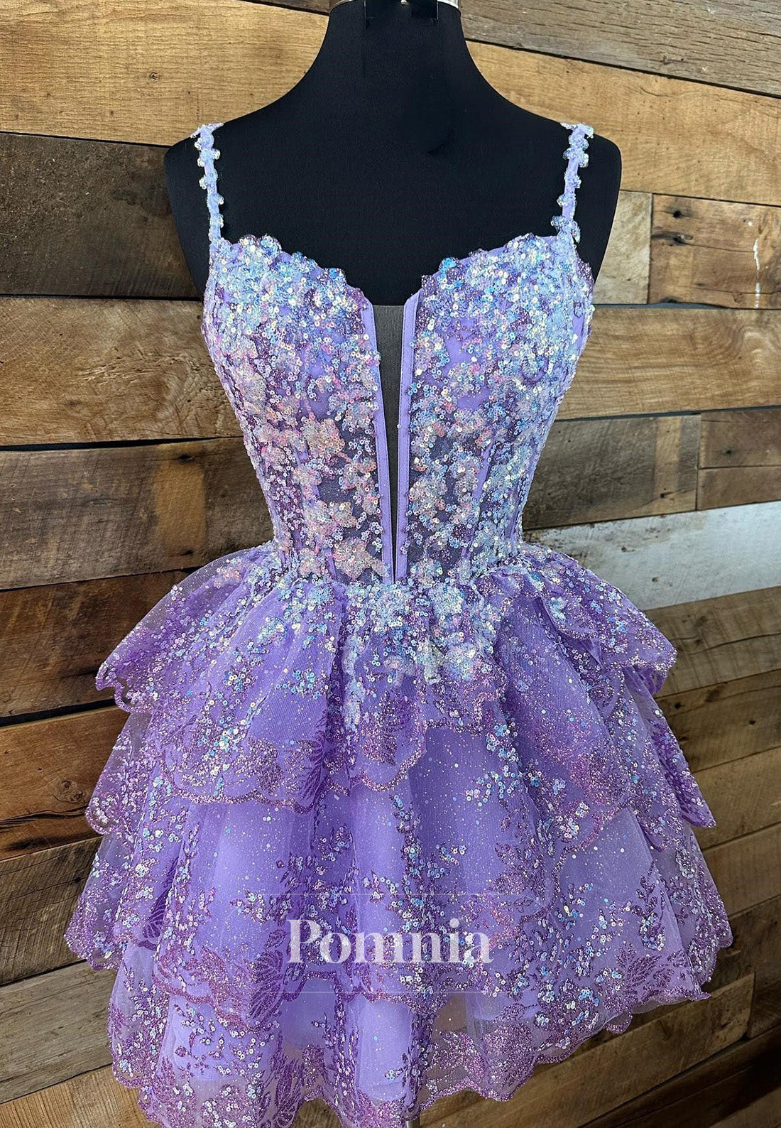 Charming A-Line Tulle Sequin Lace-Up Tiered Short Homecoming Dress
