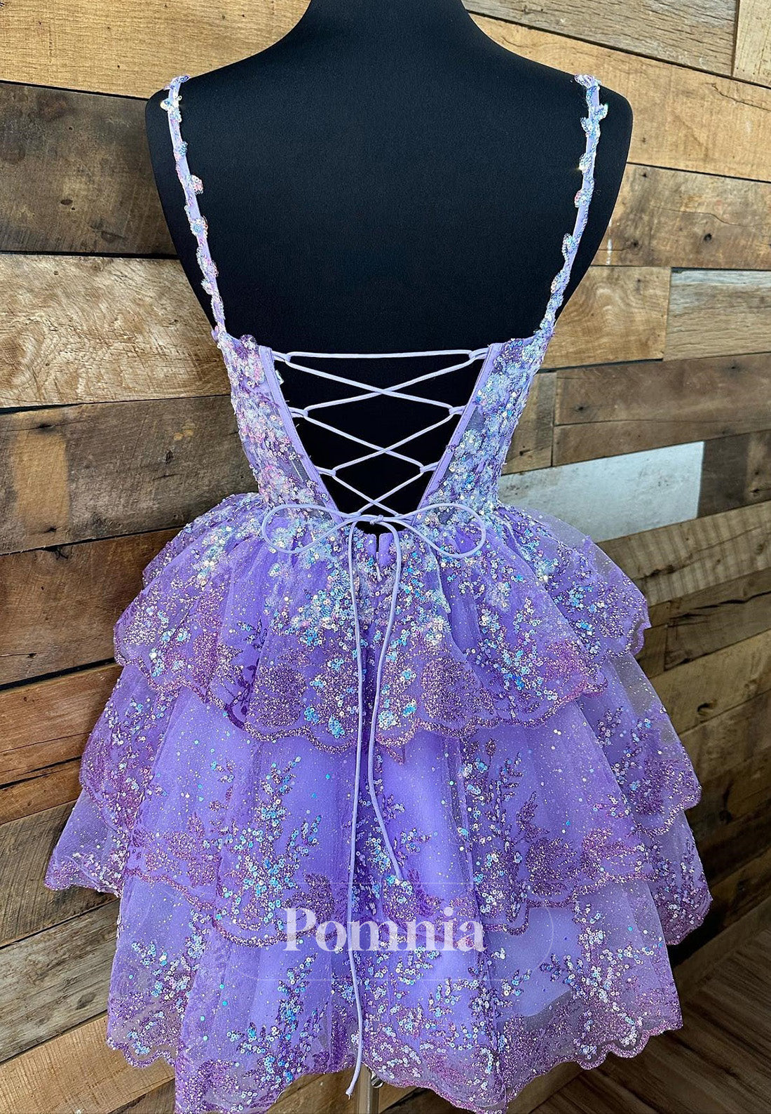 Charming A-Line Tulle Sequin Lace-Up Tiered Short Homecoming Dress