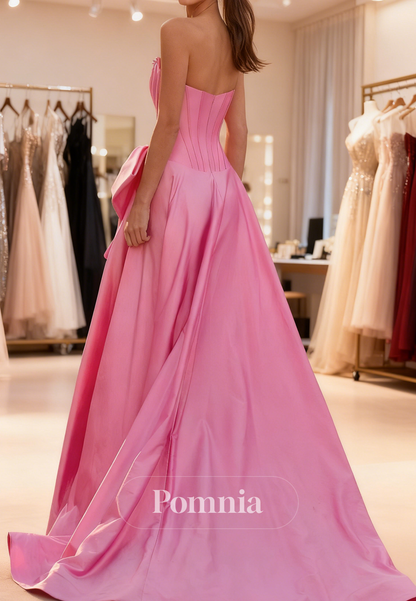 Blushing Pink Sleeveless  Scoop Bowknot A-Line Prom Dress