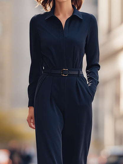 Tailored Belted Long-Sleeve Jumpsuit For Modern Women