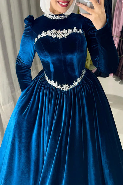 Rhinestone Corset Cinch Waist Mock Neck Party Maxi Dress