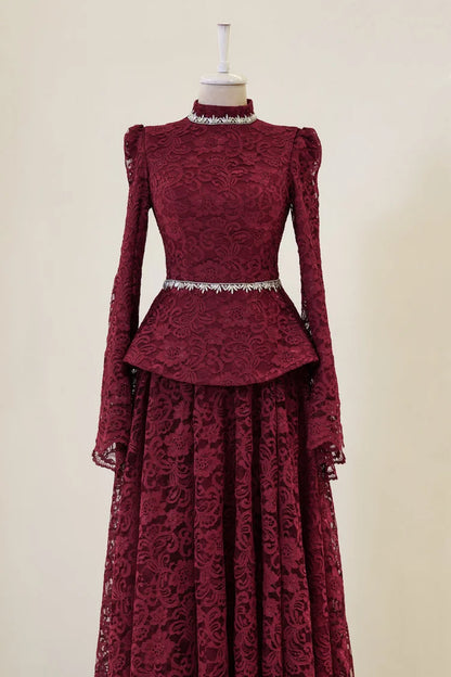 Rhinestone Embroidery Mock Neck Top Maxi Dress