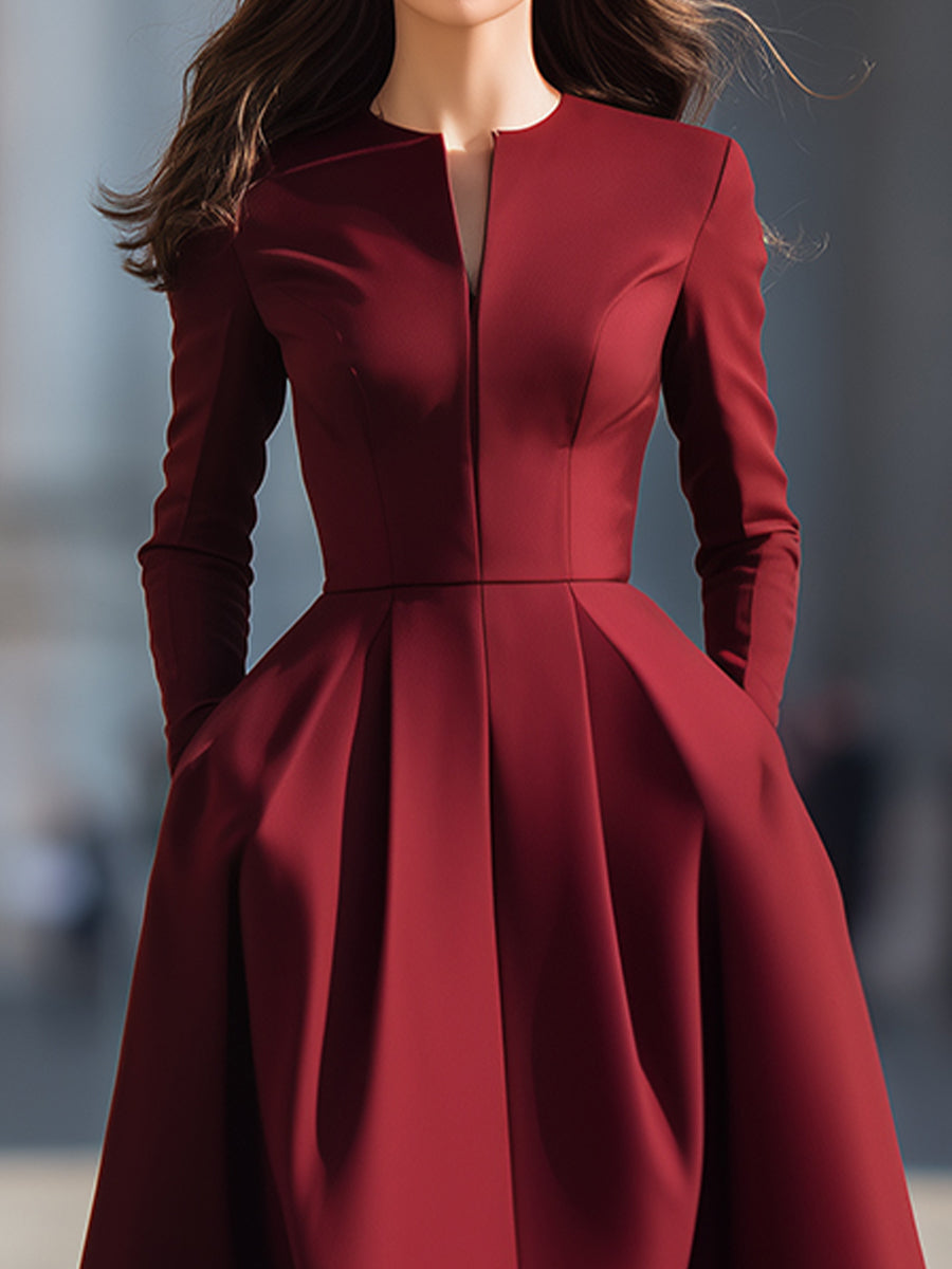Elegant Structured Plain Midi Dress