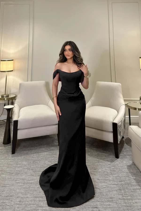 Off The Shoulder Sleeveless Long Mermaid Prom Dress With Pleated