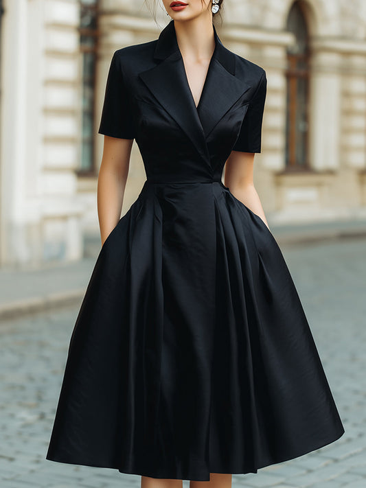 Elegant Tailored A-Line Pleated Midi Dress