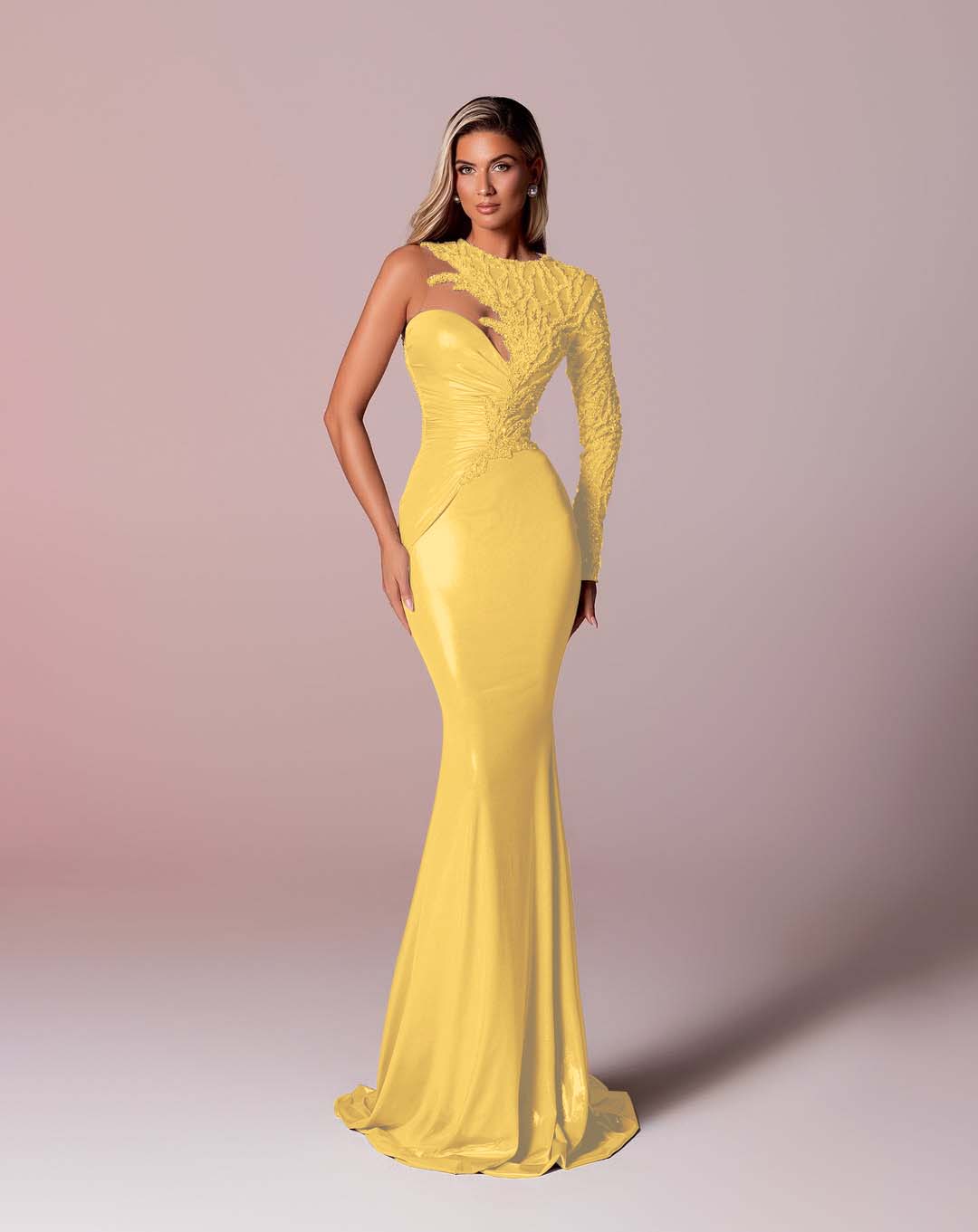 Asymmetric Neckline Single-Sided Long Sleeve Long Mermaid Prom Dress
